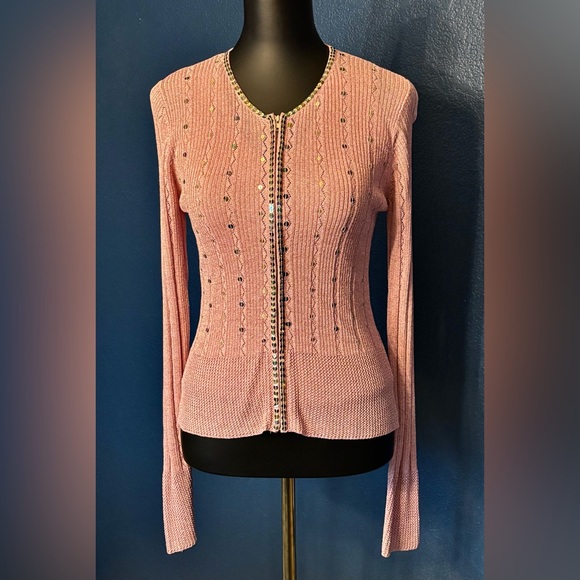 🦄RARE🦄 Vintage JANE DOE COLLECTION Twinset, sequins, metallic pink, knit - Picture 3 of 16